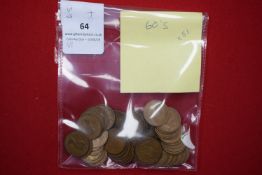 Great Britain bronze pennies (c.51). Elizabeth II ‘ship’ reverse type, mainly 1960s, in plastic