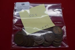 Great Britain bronze pennies (approx. 47). Elizabeth II issues, mainly 1950s types including ship