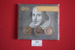 Royal Mint 2016 Shakespeare £2 three-coin Brilliant Uncirculated set (comedies, histories,