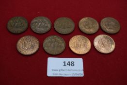 Collection of Elizabeth II halfpennies dated 1958–1967 (various), including duplicate dates. Mixed