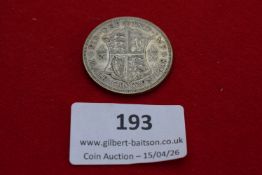 George V silver half crown, 1928. Circulated.
