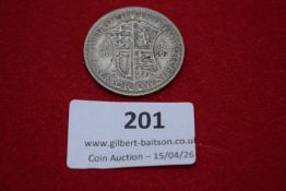 George V silver half crown, 1934. Circulated.