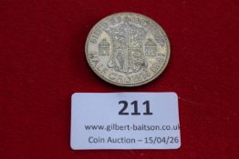 George VI silver half crown, 1941. Circulated.