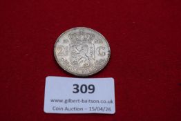 Netherlands 2½ Gulden, 1959, Queen Juliana issue. Silver. Very fine.