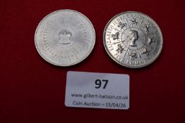 Two commemorative £5 crowns comprising 1993 Coronation Anniversary crown (Faith and Truth I Will