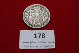 George V silver half crown, 1917. Circulated.
