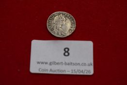 George II silver sixpence, 1757. Laureate bust left; rev. cruciform shields with central garter