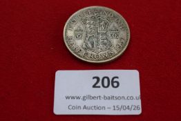 George VI silver half crown, 1937. Circulated.