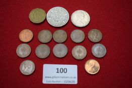 Small group of mixed British coins including 1967 threepence, 1954 florin, sixpence and several