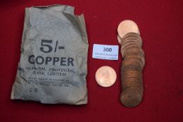 Roll of Elizabeth II bronze pennies, including 1967 examples, in original National Provincial Bank