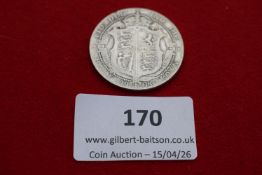 Edward VII silver half crown, 1908. Circulated.