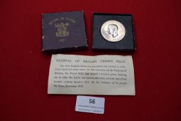 Great Britain silver crown, George VI, Festival of Britain issue, 1951, in Royal Mint case with
