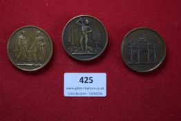 Group of three 19th century bronze commemorative medals, including European subjects (one