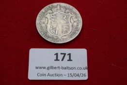 Edward VII silver half crown, 1910. Circulated.