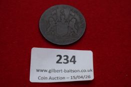 East India Company copper XX Cash, 1808. Persian script obverse with East India Company arms