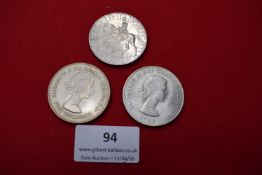 Three commemorative coins comprising: 1977 Silver Jubilee crown, obverse equestrian portrait of