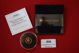 Jubilee Mint Tristan da Cunha WWI Centenary miniature gold coin (1g, 9ct), proof-like, in capsule