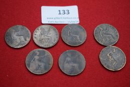 Seven Victorian halfpennies dated 1890–1894 (various). Mixed condition.