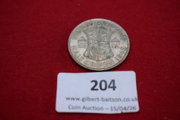 George VI silver half crown, 1945. Circulated.