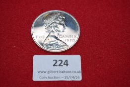The Gambia, 8 Shillings Silver, 1970, hippopotamus reverse, Queen Elizabeth II obverse.