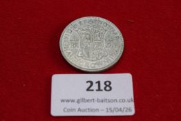 George VI silver half crown, 1942. Circulated.