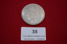 Netherlands Curaçao silver 2½ gulden, 1944. Bust of Queen Wilhelmina left; rev. crowned Dutch arms