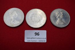 Three 1972 Wedding Anniversary crowns commemorating the marriage of Queen Elizabeth II and Prince
