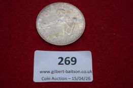 Austria silver 100 Schilling, 1967, Johann Strauss commemorative, violinist reverse. About extremely