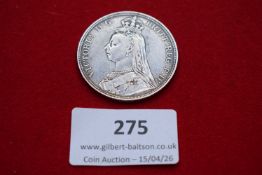 Great Britain silver Crown, 1887, Victoria Jubilee Head. Good very fine