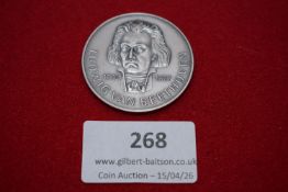 Ludwig van Beethoven commemorative medal, silver, bust with dates 1770–1827; reverse with