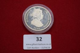 Tristan da Cunha silver five pounds, 2006, commemorating the 80th Birthday of H.M. Queen Elizabeth