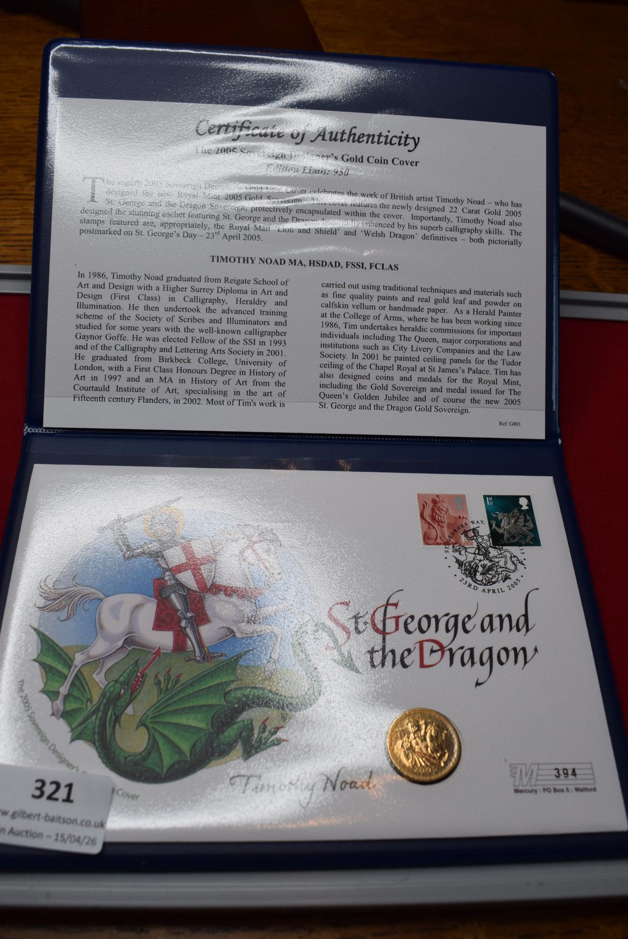 Royal Mail / Royal Mint 2005 Sovereign Designer’s Gold Coin Cover, featuring 2005 gold sovereign