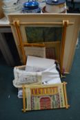 Tapestries, Tapestry Frames, and Materials, plus a Framed Print