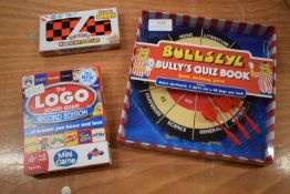 3x Travel Games Including Bullseye, Magnetic Mini Board Games, and The Logo Game