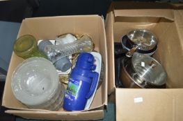 Kitchenware Including Glass and Ceramic Bowls, Stainless Steel Pans, etc.