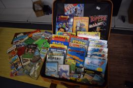 Leather Suitcase Containing Selection of Vintage Books and Annuals