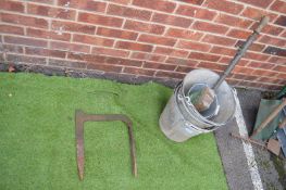 3x Vintage Galvanized Buckets and a Cast Iron Boot Scraper