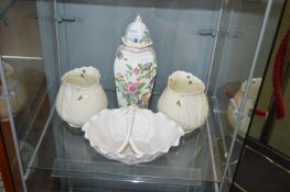 Pair of Belleek Irish Cream Ware Vases, Aynsley Chinese Lidded Pot, etc.