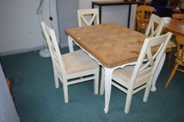 Cream Painted Extending Dining Table with Parquetry Top and 4x Matching Chairs