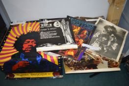 Vintage Rock Posters Including Led Zeplin and Jimmy Hendricks