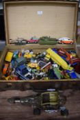 Vintage Suitcase and Contents of Dinky, Corgi, and Other Diecast Vehicles