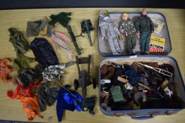 Case Containing Quantity of Vintage Action Man Figurines with Accessories, and Clothing