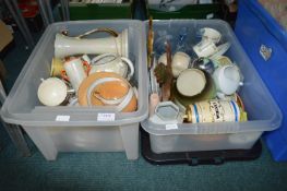 2x Storage Boxes Containing Vintage Pottery and Glassware