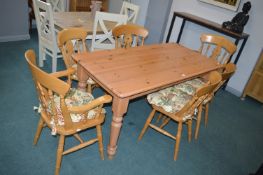 Solid Pine Dining Table with 6x Slatback Chairs
