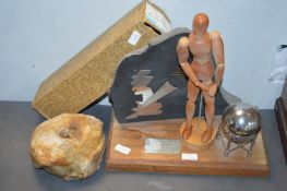 BP Presentation Clock, Artists Mannequin, and a Flintlock