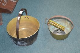 2x Brass Jam Pans and a Thermometer