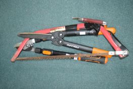 Assorted Gradeing Tools Including Pruners, Shears, Saw, etc.