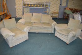 Oatmeal Upholstered Three Piece Suite Comprising Three Seat Sofa and 2 Armchairs