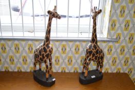 Pair of Carved Wooden Giraffes