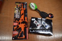 Toy Rifle, Laser Tag Game, and a Whistle Bomb Toy